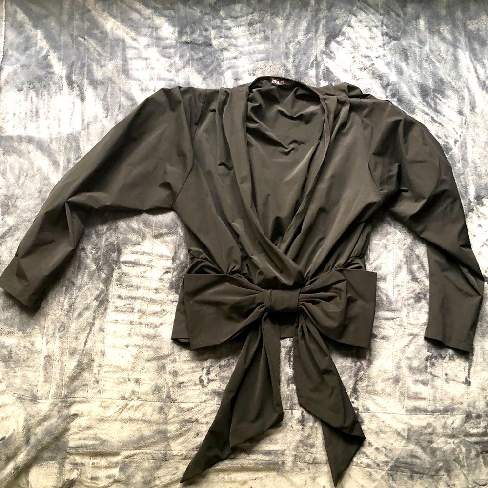 Black Zara blouse with bow detail